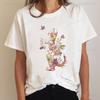 Cat Plant Lovely 90s Vintage Fashion Clothing Printed T-shirt Summer Lady Short Sleeve Harajuku Cartoon Graphic Elegant T Shirt Unisex