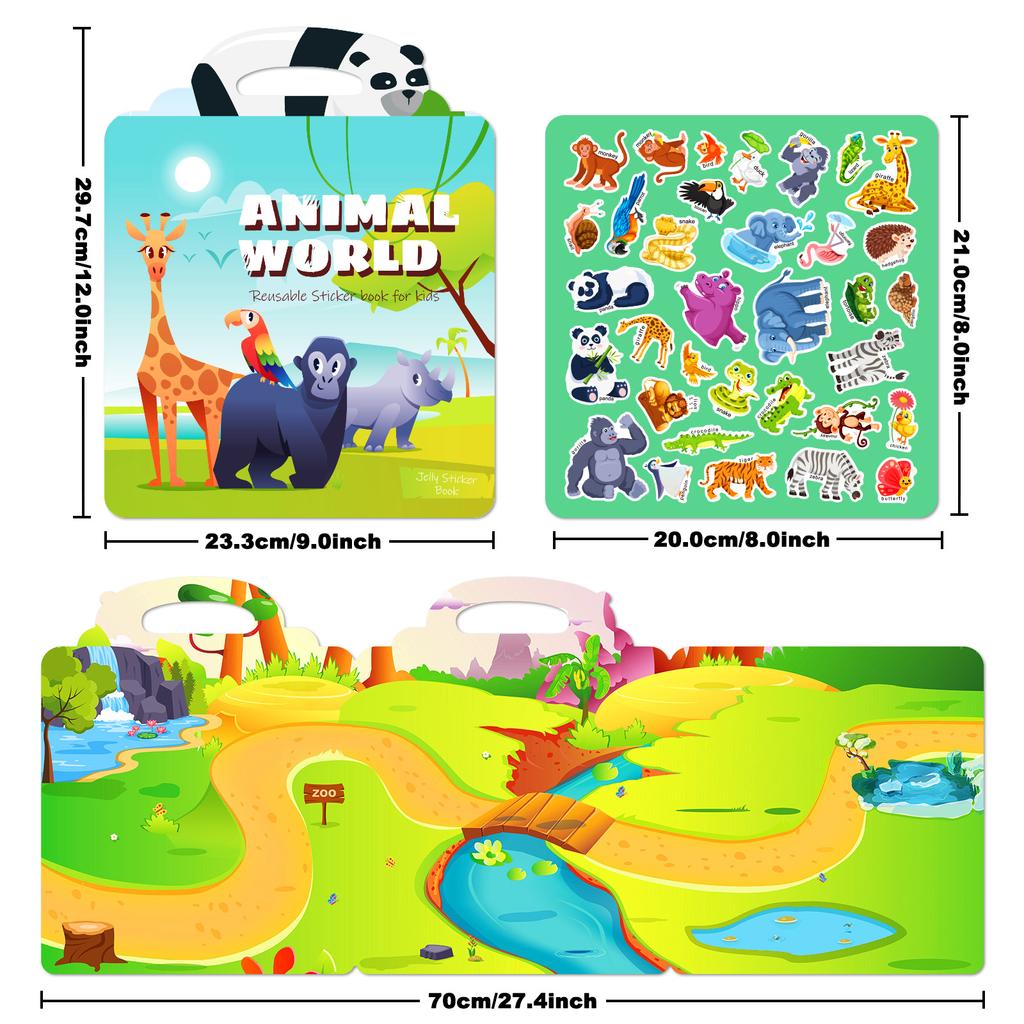 DIY Children's Zoo Jelly Quiet Book Early Education Concentration Development Repeatedly Sticking Zoo Jelly Sticker Book