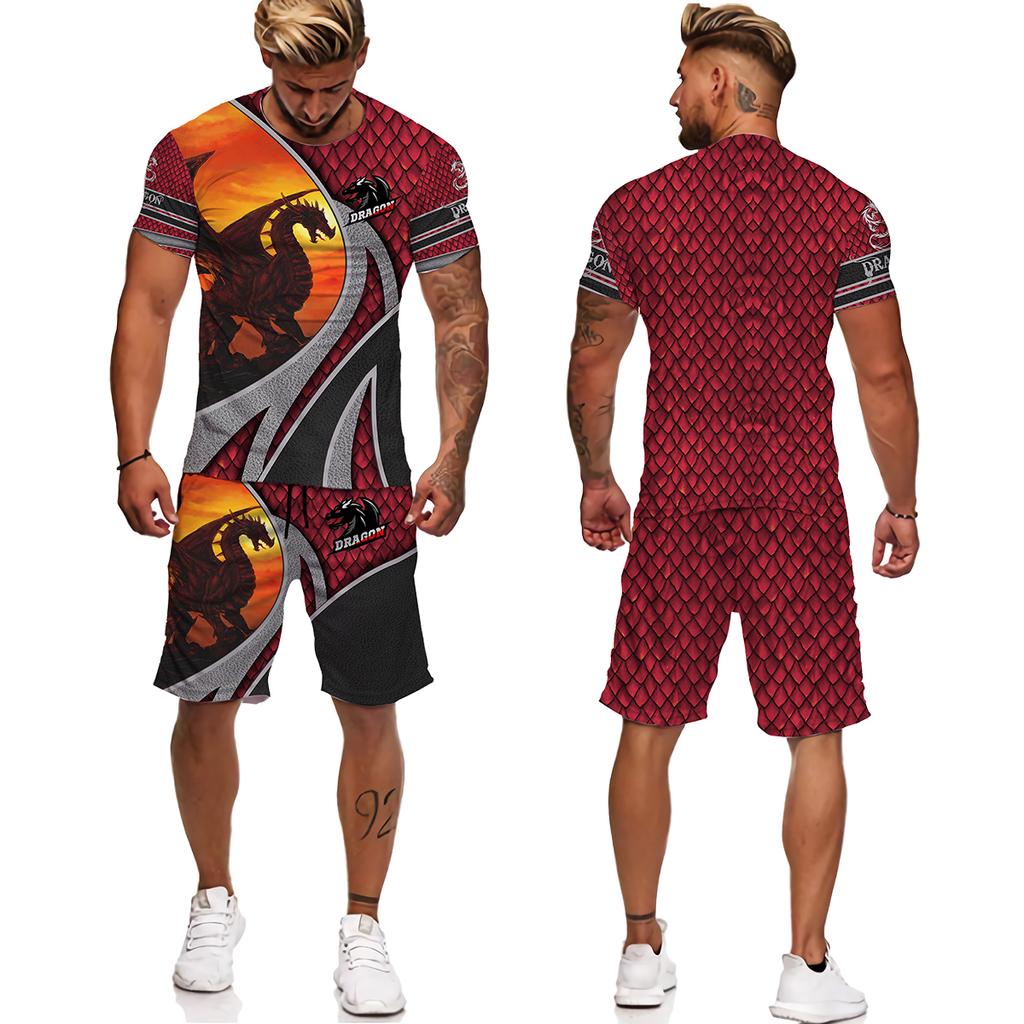 Мужской спортивный костюм с татуировкой животного Fly Dragon, уличная одежда в стиле Харадзюку, мужские футболки, мужской спортивный костюм, повседневные мужские комплекты больших размеров, Chandal