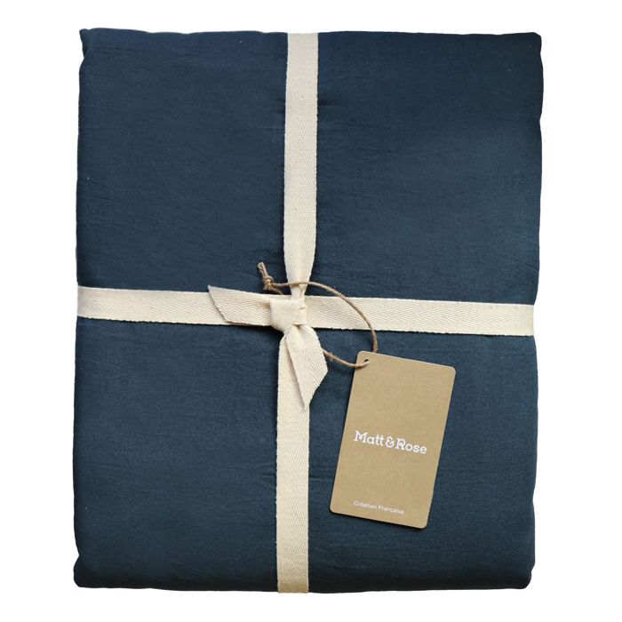 Housse de couette unie 100% Coton - MATT &amp; ROSE - COTON LAVÉ - Bleu nuit - 240x220 cm