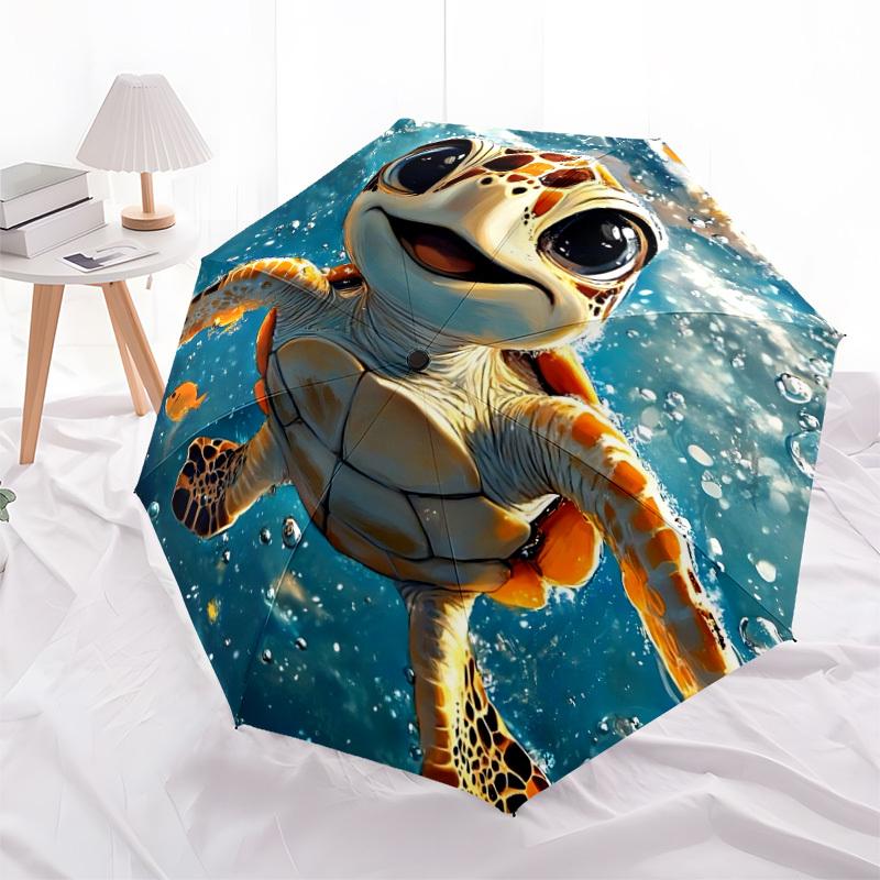 1pc Ocean Turtle Automatic Open/Close Umbrella, Windproof, Folding Compact Umbrella with Lightweight Design for Women/Men013