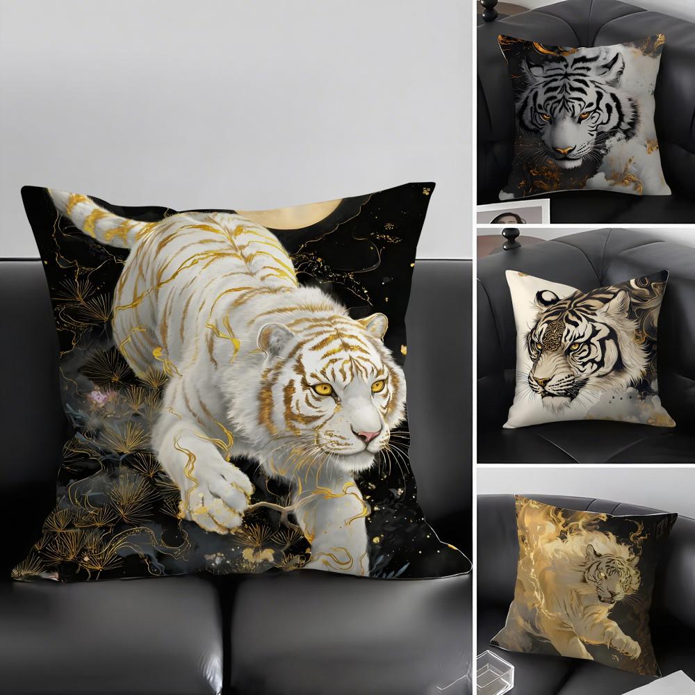 White Tiger Cool Cushion Cover Pillowcase Ultra Soft Skin Friendly Fabric Cloud Like Comfort Concealed Zipper