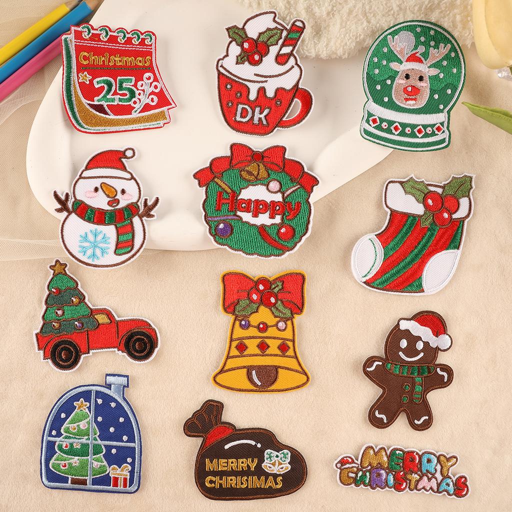DIY Christmas Cartoon Embroidery Stickers Snowman Stickers Holiday Gift Baby Clothes Doll Stickers