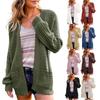 Women's Cardigan Solid Color Knit Sweater Cutout Knit Sweater Jacket With Pockets