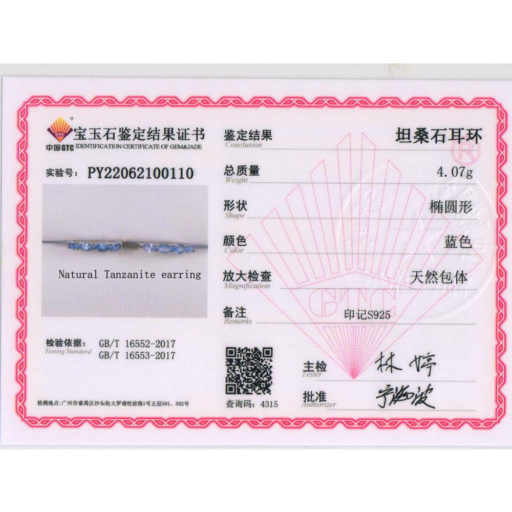 Natural Real Blue Tanzanite Hoop Earring Oval 3*5mm Gemstone Fine Jewelry 925 Sterling Silver for Women