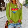 Топы для женщин Rainbow Love Graffiti Print Round Neck Long Sleeve T Shirt Fall Casual Slim Pullover Women's Long Sleeve Top
