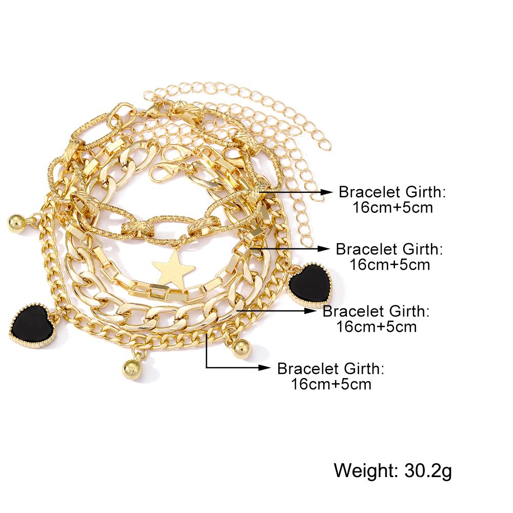4 шт. \ богемный женский золотой браслет с кисточками, элегантный браслет со звездами, геометрические бусины в виде листьев, многослойный браслет, набор браслетов с подвесками