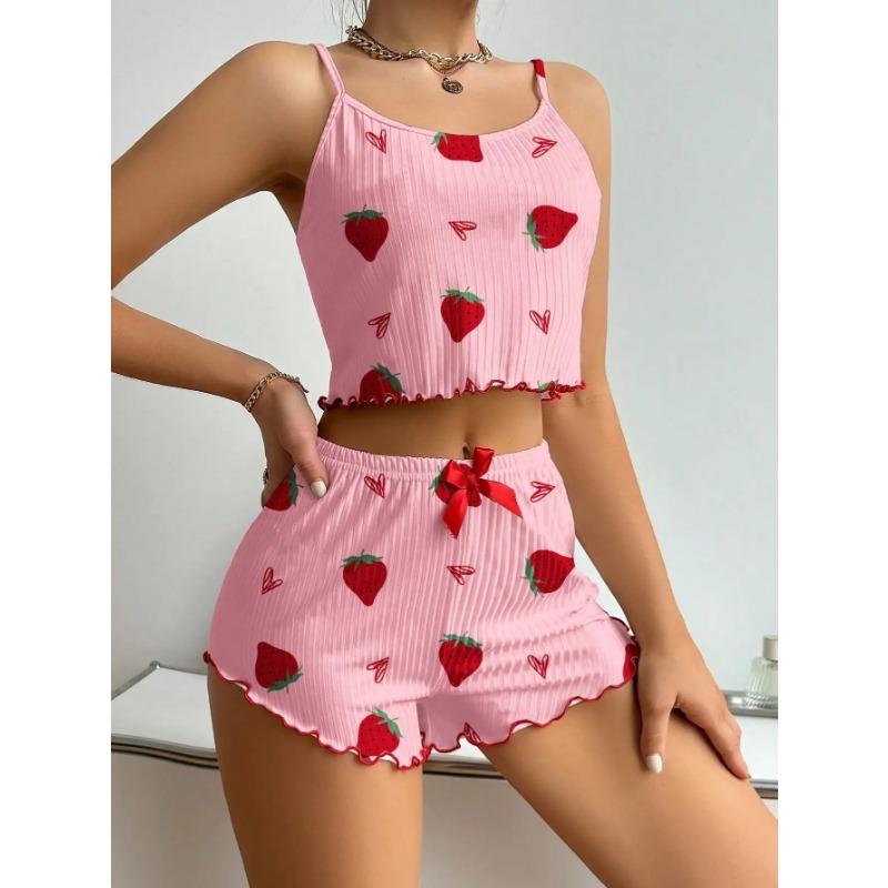 Sleepwear Women's Pajamas Set 2 Pieces Camisole Heart Love Printing Casual Tank Tops and Shorts Ventilate Soft Loungewear