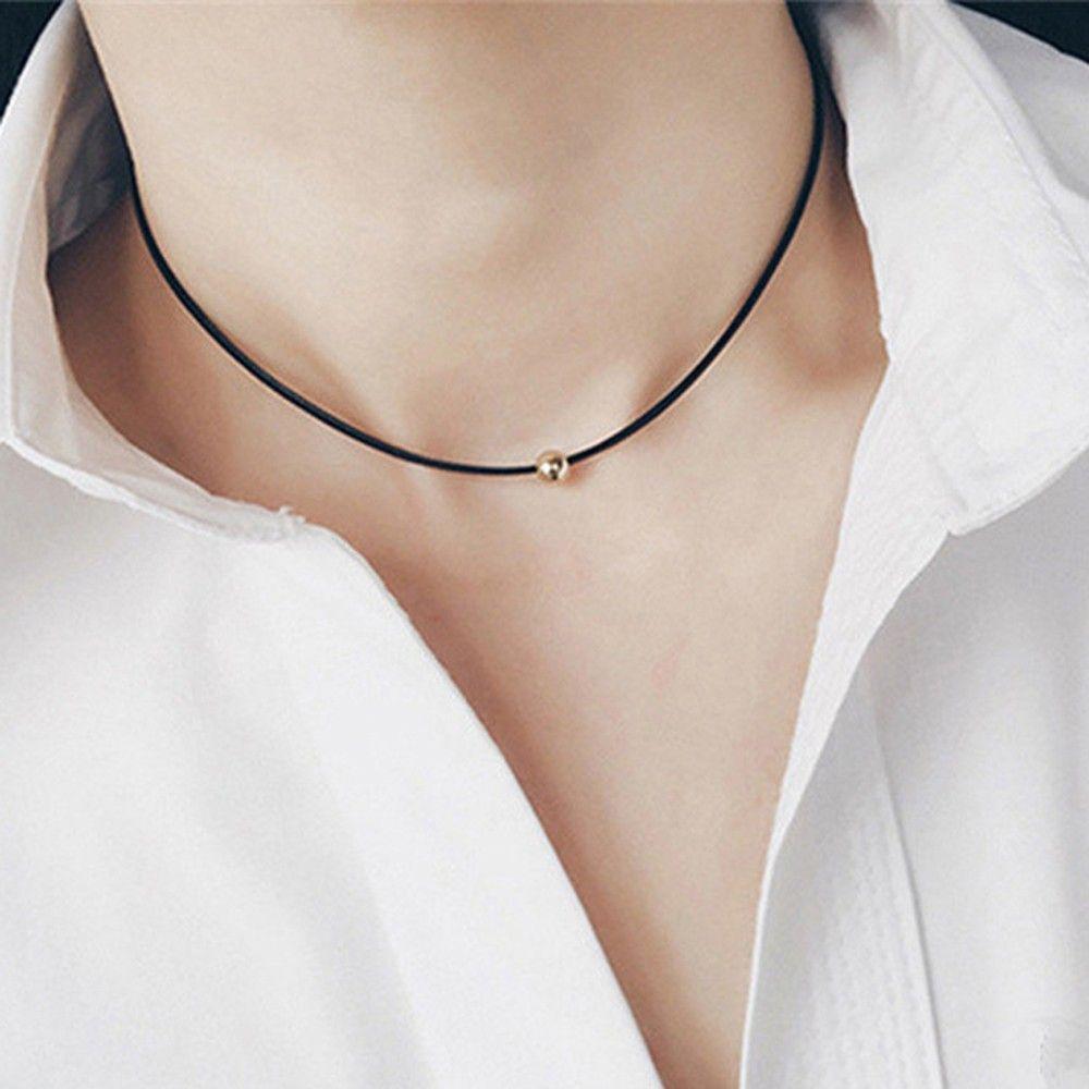 Rope Metal Velvet Pendant Little Ball Neck Leather Chain Women Short Necklace Bead Black Choker