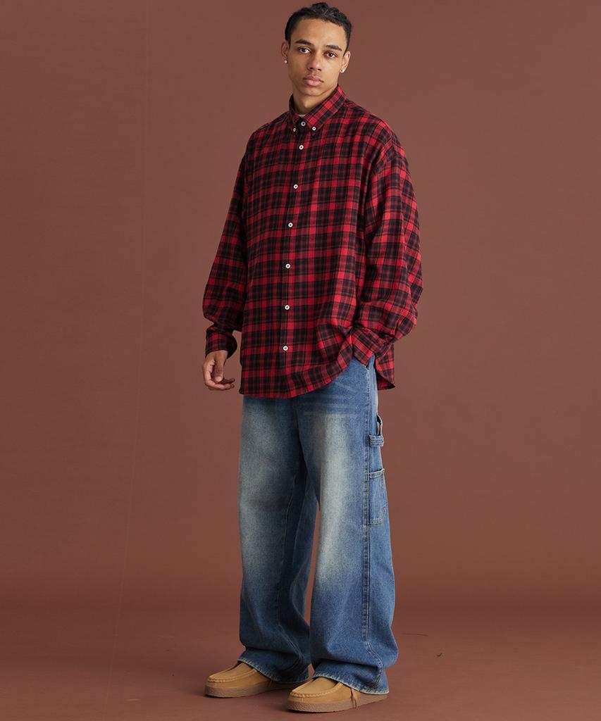 CREAM SODA LAB Big Oversized Tartan Check Shirt Red