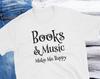 Футболка «Книги и Музыка», Футболка с коротким рукавом «Книги», Футболка с книгами, Классические книги, Футболка для любителей музыки, Счастливая футболка