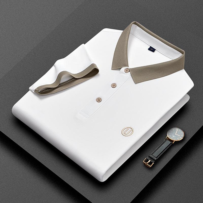 Футболка с коротким рукавом, мужская деловая повседневная рубашка поло с вышитыми буквами на лацканах, мужская футболка с коротким рукавом