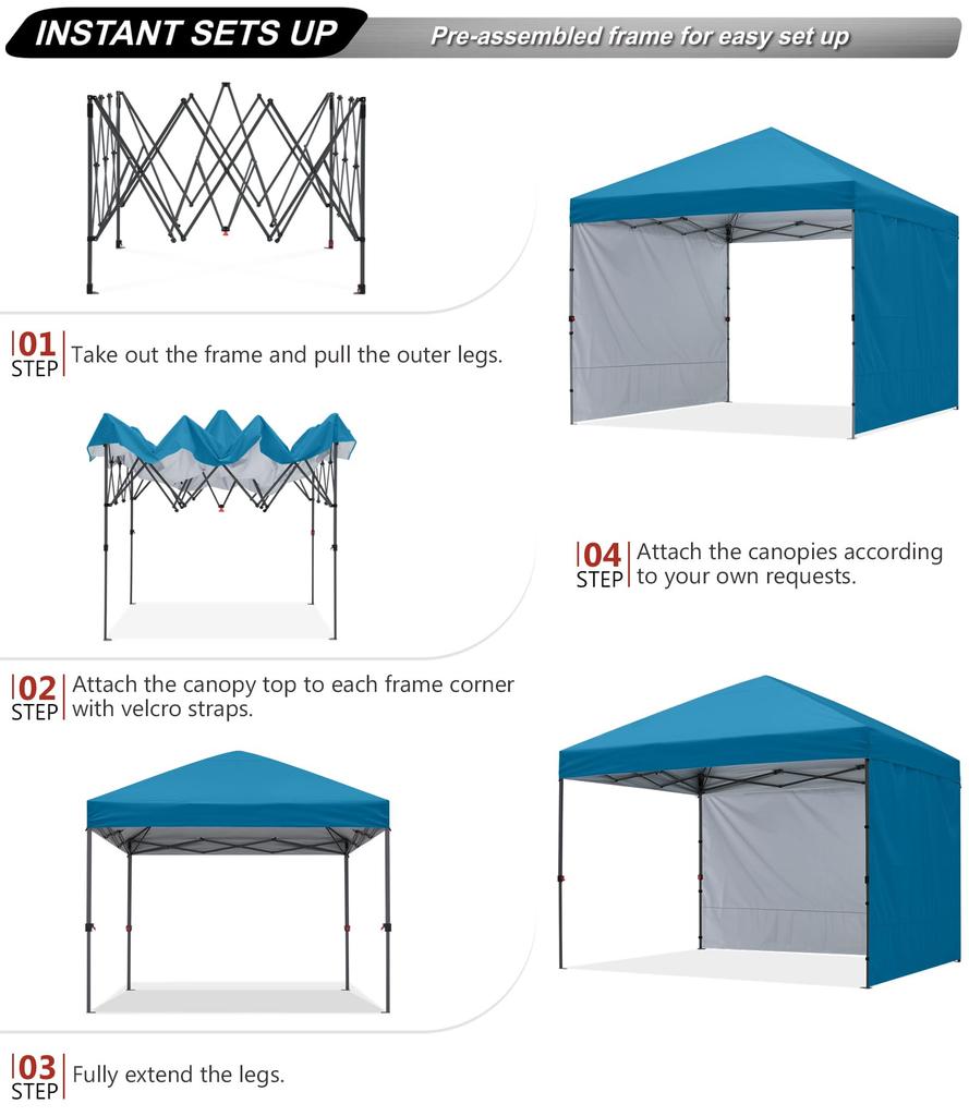 ABCCANOPY Pop Up Canopy Tent with 2 Sidewalls for Outdoor Sun Shade and Rain Protection 10x10 Turquoise