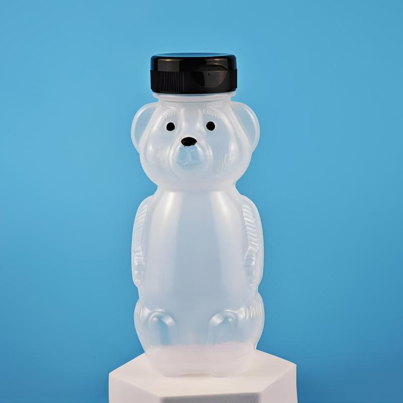 Cute Bear Shaped Bottle Plastic Drink Container Cartoon Honey Bear Straw Cup with Flexible Straws for Milk Juice Honey Storage