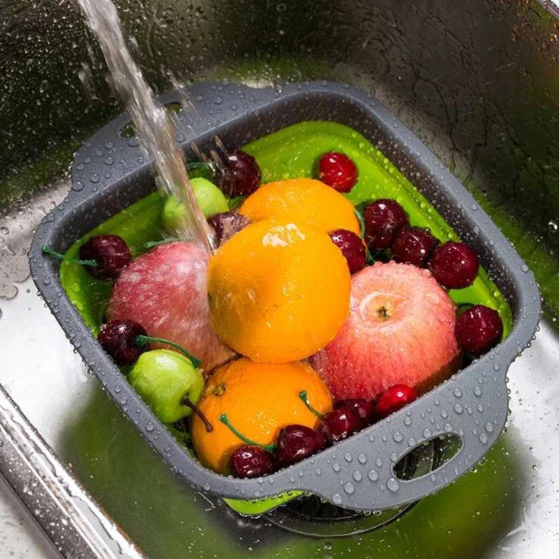 NEW Foldable Vegetable Washing Basket Vegetable Fruit Filter Portable Colander Collapsible Drainer Kitchen Accessories Gadgets