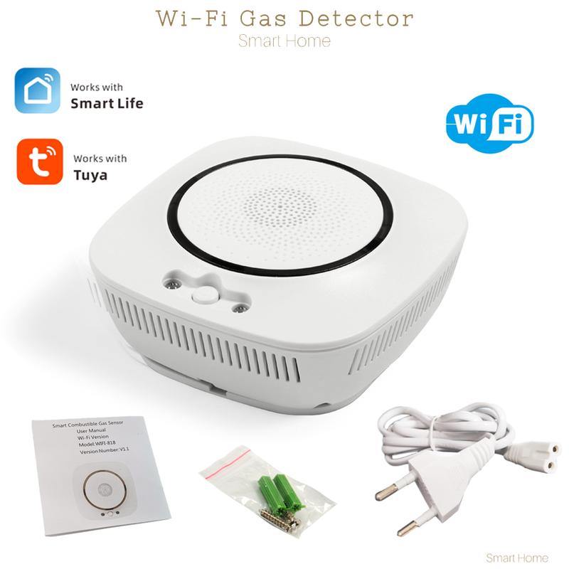 90-220Vac EU Plug WIFI Natural Gas Detector Tuya APP Push Message Coal Gas Sensor LPG Alarm NC/NO Relay Shut Off DN10/15 Valve