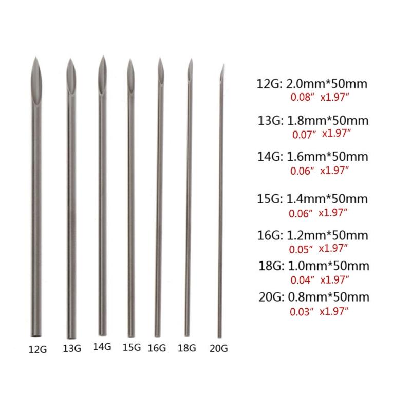 20 шт./набор Игла для пирсинга тела из нержавеющей стали 12G/13G/14G/15G/16G/17G/18G/19G/20G Полая смешанная игла-инструмент для пирсинга