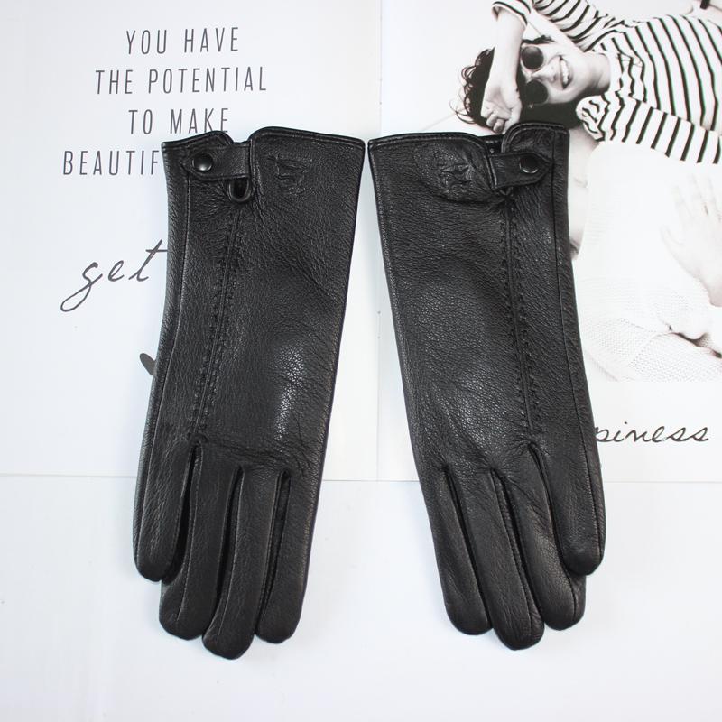 Женские перчатки из оленьей кожи с сенсорным экраном, теплые, с коралловым флисом, для активного отдыха, кожаные перчатки для вождения, зимние