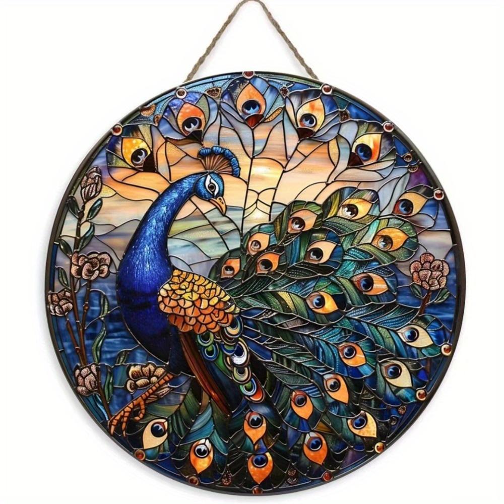 1 шт. 2d плоский круглый деревянный плоский знак - 20 см Знак с изображением птицы павлина, украшение для офиса и дома, подарки на День матери, настенные декоративные элементы на День благодарения
