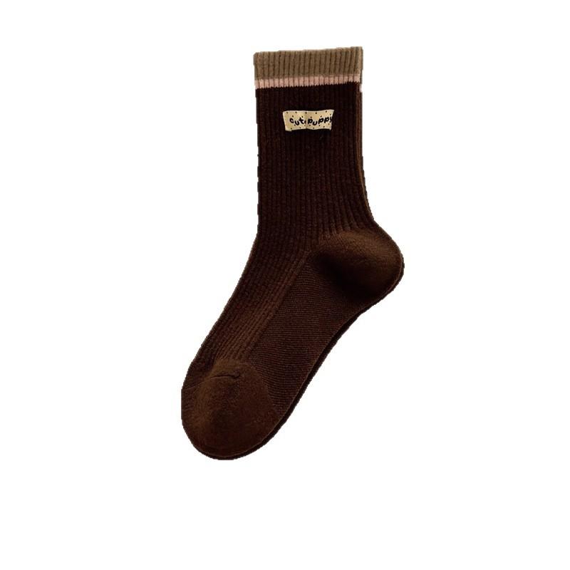 Женские осенне-зимние шерстяные носки до середины икры в мультяшную полоску без косточек, теплые длинные носки