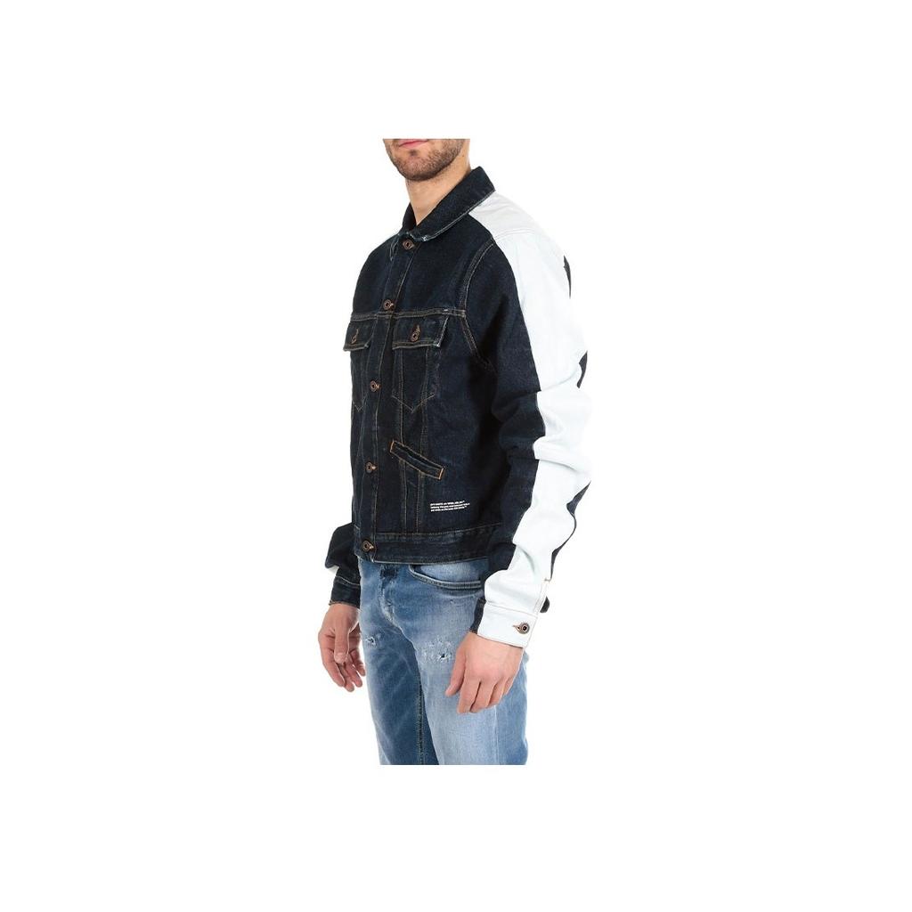 Off-White SS19 Джинсовая куртка с лоскутными рукавами Мужские куртки Синие OMYE026S19C300018500