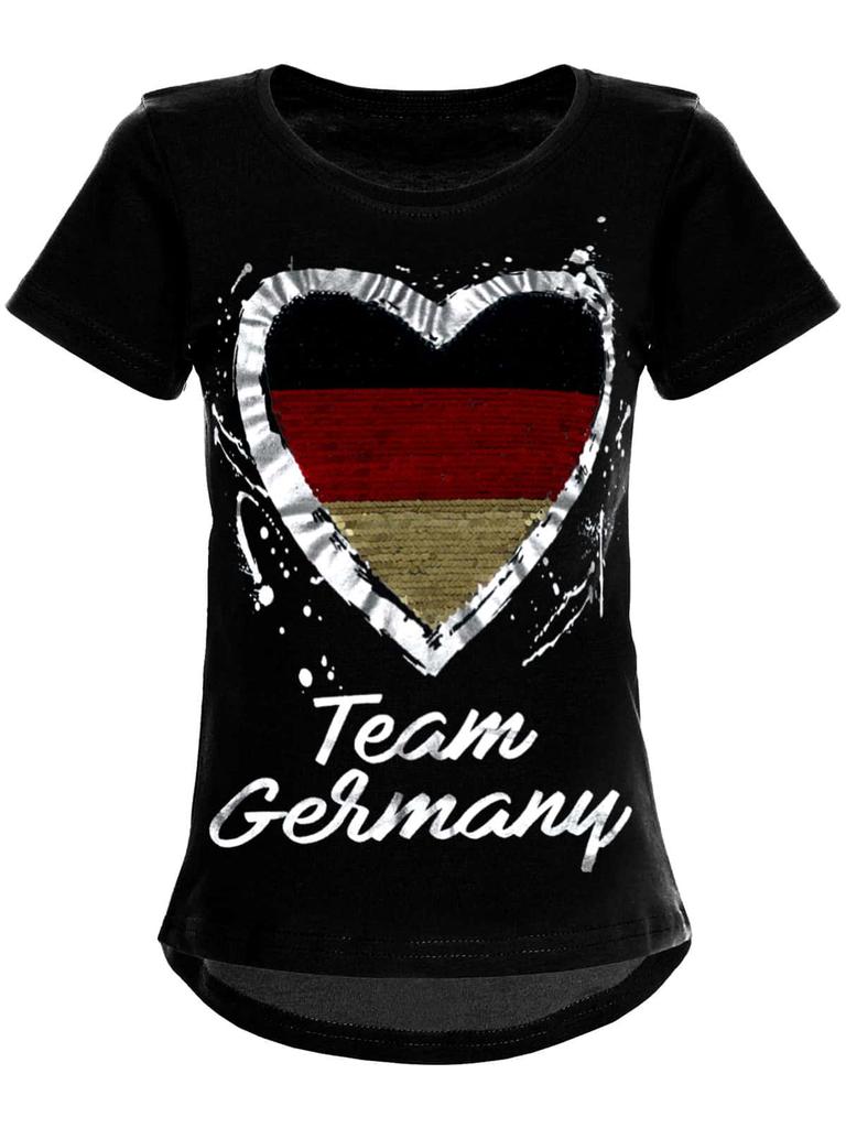 Girls Reversible Sequins Germany T-shirt with Heart World Cup 2018