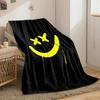 A yellow smiley face with X-shaped eyes on a black background. for all seasons blanket lunch break throw gift