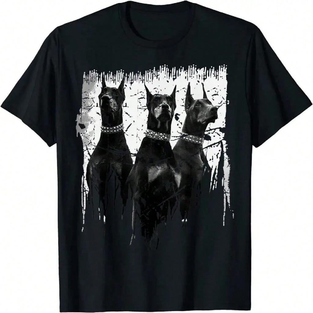 Doberman Pinscher Black And White Dog Lovers T-Shirt Anime Graphic T-Shirts For unisex Clothing Wounisex Short Sleeve Tees