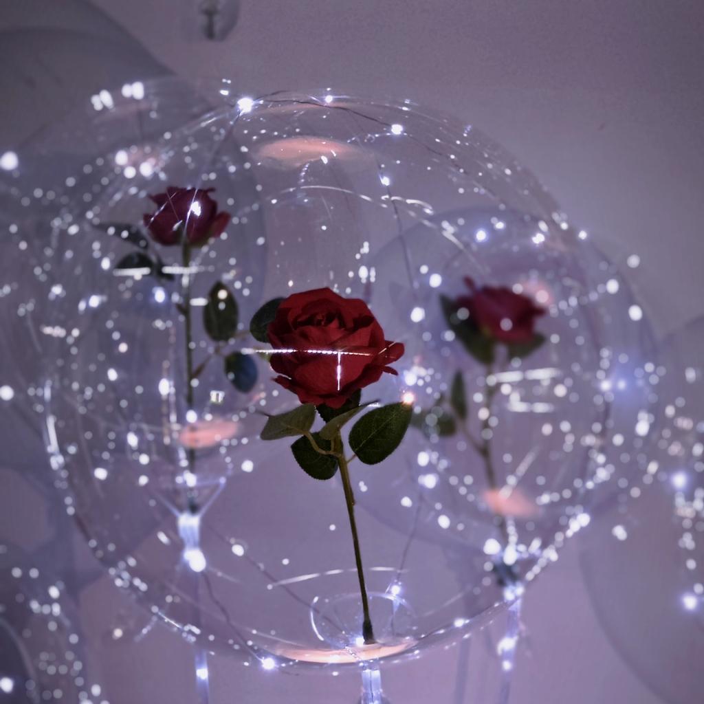 LED light rose bouquet transparent wave balloon, suitable for weddings, anniversaries, birthdays, Valentine's Day, bridal shower