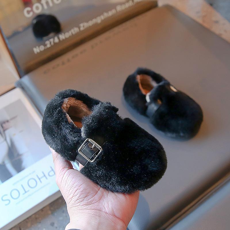 Children's woolen curly girls' cotton shoes, autumn and winter soft-soled non-slip fashionable furry shoes for older kids, warm shoes for babies