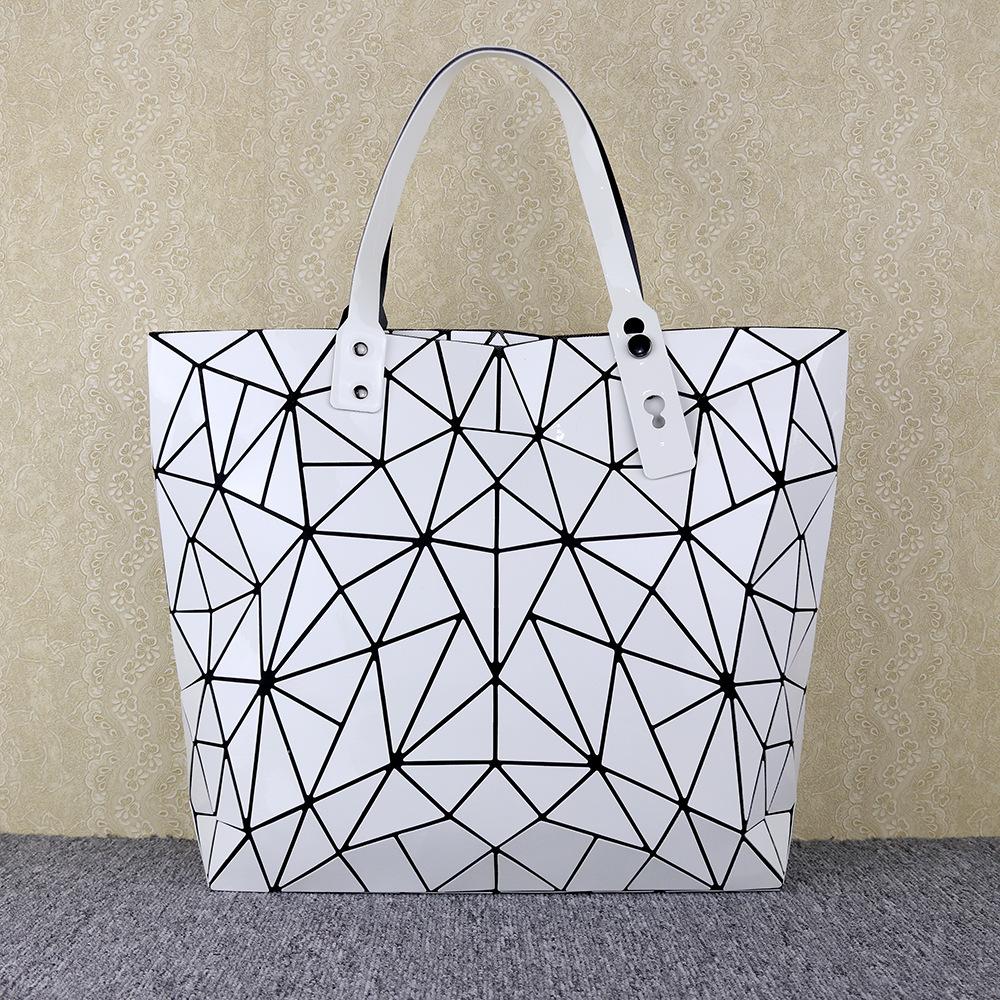 Tote Bag Geometric Rhombus Pu Glossy Large-Capacity Handbag Women'S Variety Of Folding Deformation Shoulder Bag