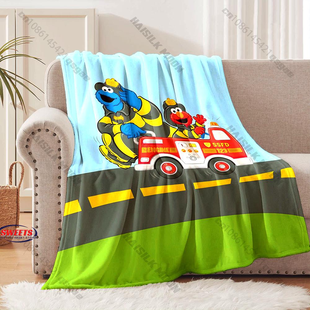 6 Sizes S-Sesame S-Street Pattern Printed Blanket, Cozy Warm Blanket for Sofa, Bed, Camping, Holiday Gift for Family and Friends