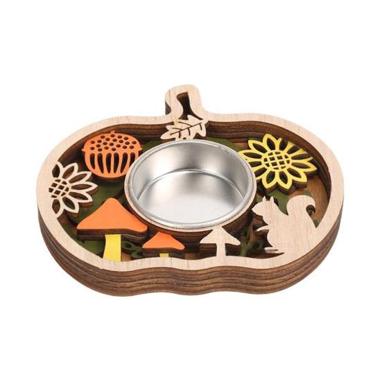 Wooden Candle Plate Holder Tray Tabletop Tealight Pillar Display Tray Wood Pumpkin Bat Ghost Maple Leaf Table Centerpiece for Halloween Thanksgiving