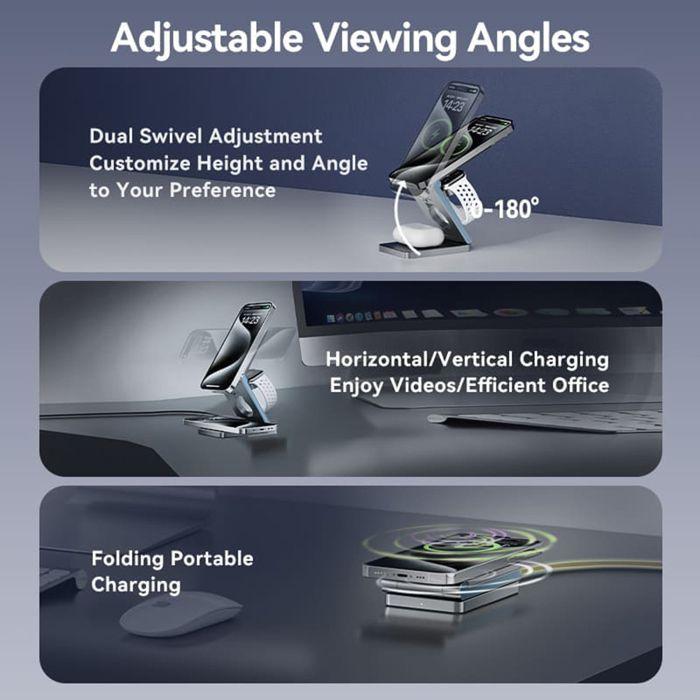 Беспроводное зарядное устройство с быстрой зарядкой 3-в-1, светодиодный индикатор, совместимость с MagSafe - Vention (FGFH0) - Арджент