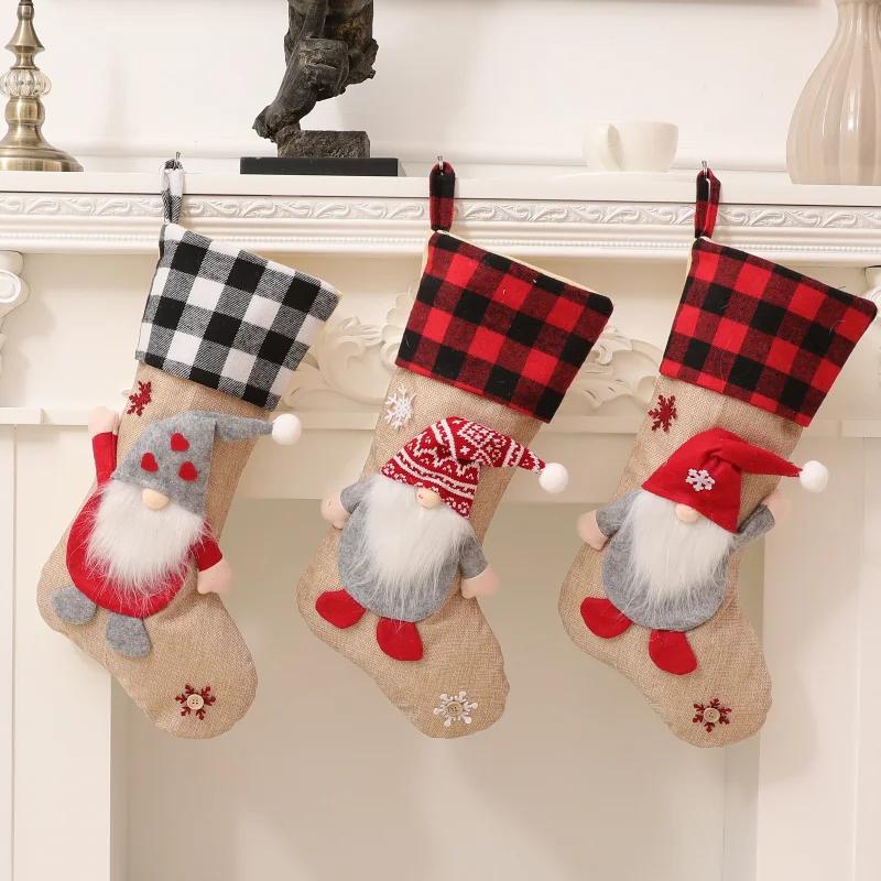Christmas Stocking Sack Xmas Gift Candy Bag Christmas Decorations for Home Navidad Sock Christmas Tree Decor New Year 2024
