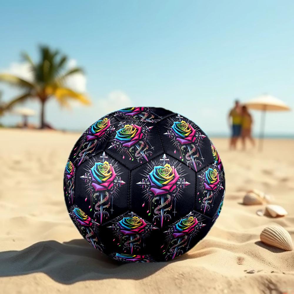 1pc Rainbow Rose Cross Size 5 Soccer Ball Professional Match Training Football Indoor &Outdoor Sports Ball Lightweight Durable m6519