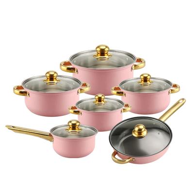 Кастрюля из нержавеющей стали с антипригарным покрытием, позолоченная ручка, двойное дно, кастрюля для супа, молочник, набор сковородок, 12 предметов