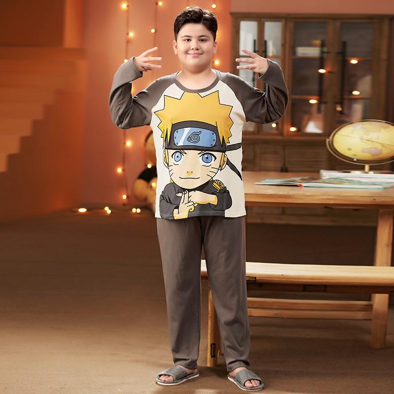 Boys Cotton Pajama Set Long Sleeve Sleepwear Kids 3-8 Years Cartoon Print Comfortable Home Wear