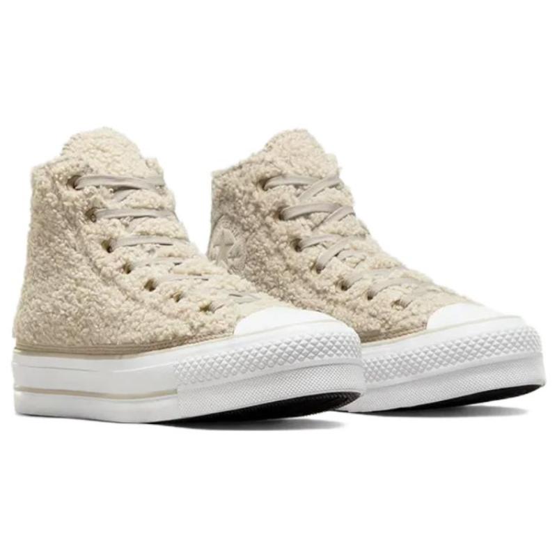 Converse All Star Lift Шнуровка Удобные Классические Нескользящие Износостойкие Высокие Флисовые Туфли на Платформе Женские Молочно-Белые