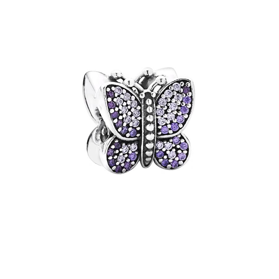 2026 925 Sparkling Blue Pink Butterfly Dangle Charms Beads Fit Original Silver Bracelet Necklace DIY Jewelry Gift for Women