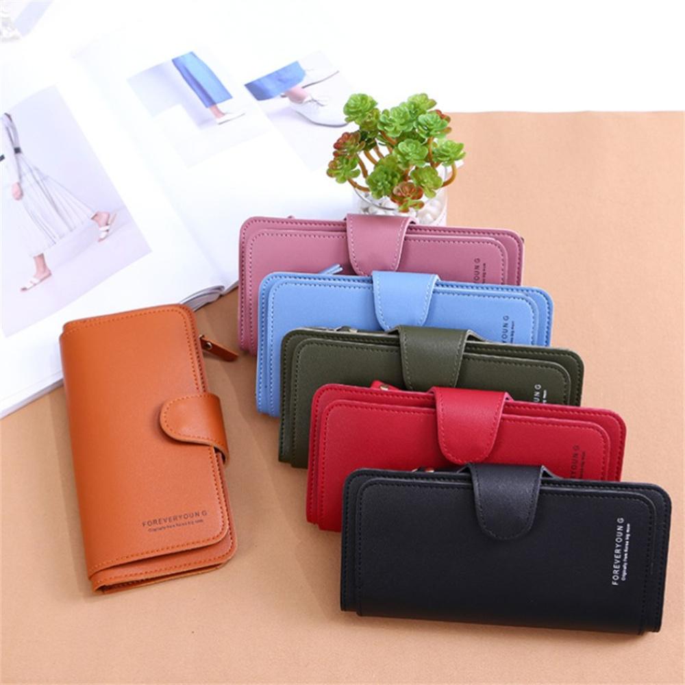 Women Long Wallets Soft  Leather Clutch Wallets Card Holder Card Holders Buckle Zippers Money Clip Multi-Card Female Coin Purses