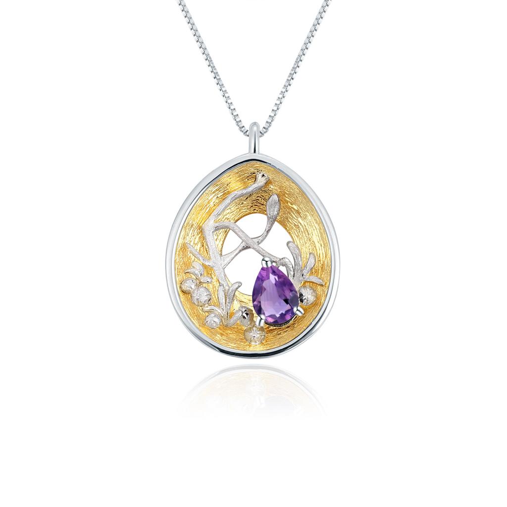 Original Designer Gemstone Pendant with Silver Chain Personalized Design S925 Silver Inlaid Natural Topaz Necklace Pendant