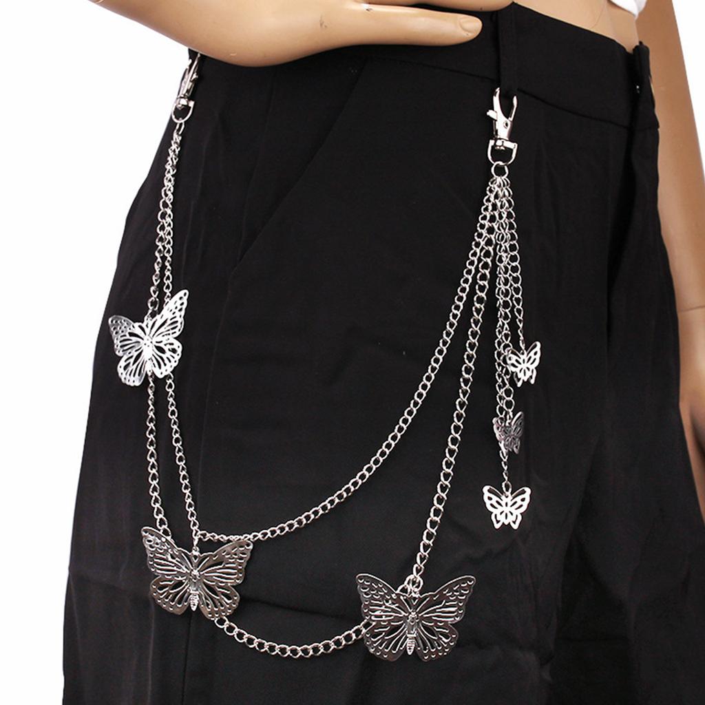 Hiphop Punk Metal Chain Belt with Silver Studs Adjustable Length Chain Belt for Fashionable Adults