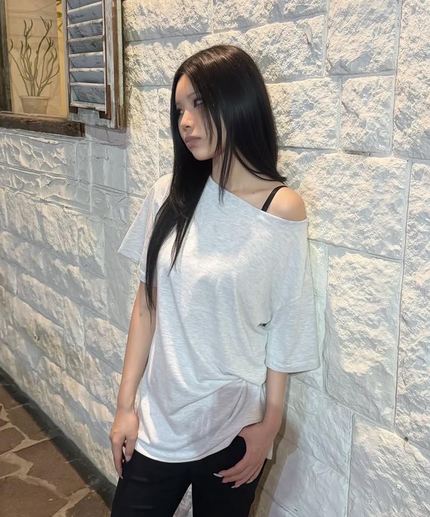 CITTA Reversible Off Shoulder T-Shirt_Ctt362(Melange White)