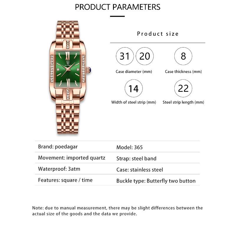 POEDAGAR High Quality Diamond Watch Top Brand Luxury Fashion Business Rectangle Waterproof Quartz Ladies Watches Stainless Steel