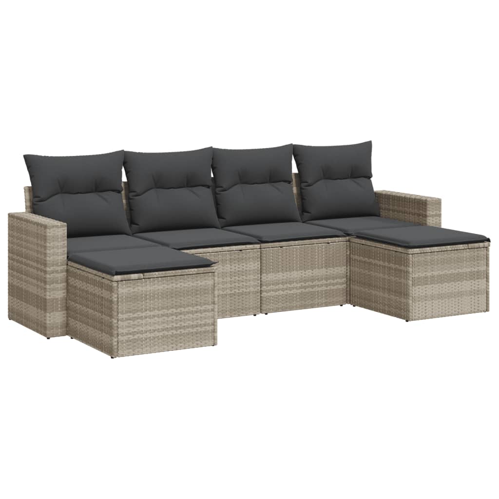 6 Piece Garden Sofa Set with Cushions Light Grey Poly Rattan