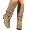 Fashion Knee-high Heel Pleated Modern Boots Flat with Spring/autumn Ladies Shoes 2024 Hot Sale Slip-on Round Toe Concise Women's Boots