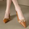 Summer New Fashionable Pointed Leather Face Color Block Light Mouth Women's Comfortable Sandals for External Wearing