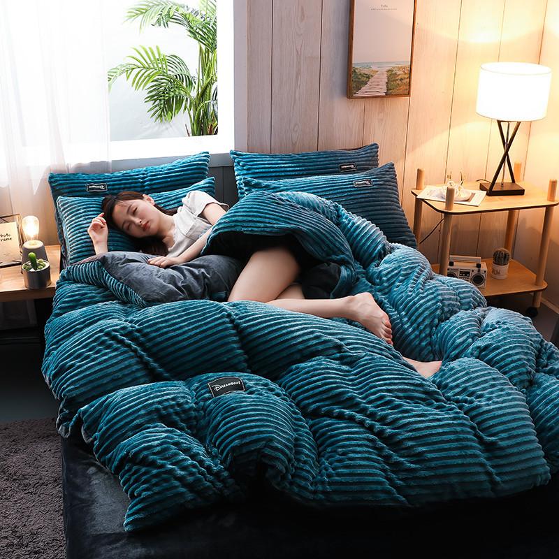 Зимнее фланелевое покрывало из четырех частей из кораллового флиса, пододеяльник, утолщенное двустороннее флисовое теплое постельное белье из хрустального флиса