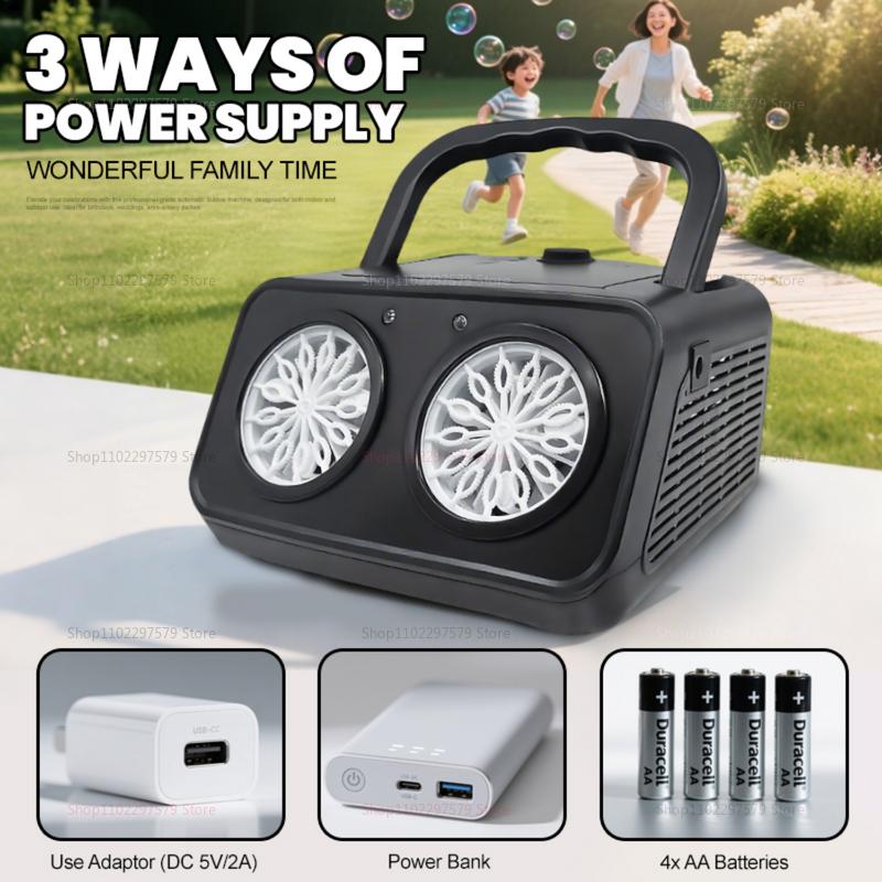 Автоматическая машина для выдувания пузырей с 2 вентиляторами 50000+ пузырей в минуту Детский портативный генератор пузырей Без мыльной воды для вечеринки, для игр на открытом воздухе